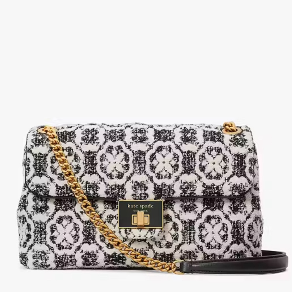 Kate Spade Tweed Evelyn Spade Flower Monogram Medium Convertible Shoulder Bag - Picture 2 of 14